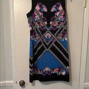 I Le - Floral Geometric Sleeveless Dress - Black and Blue